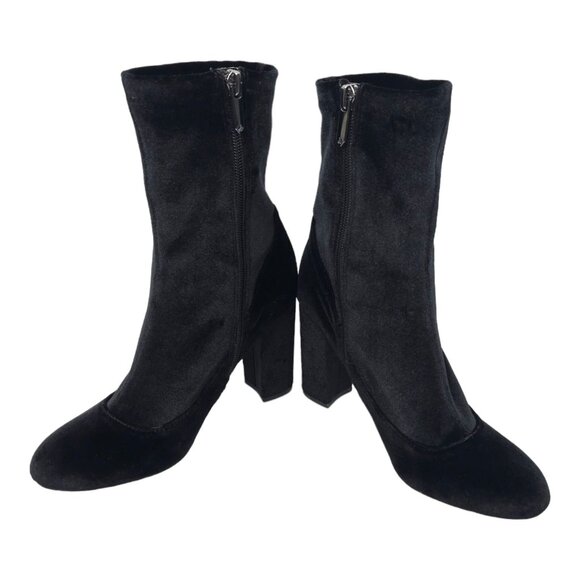 Sam Edelman Shoes - Sam Edelman Calexa Sock Velvet Ankle Boot Womens 7.5 Black Side Zip Block Heel